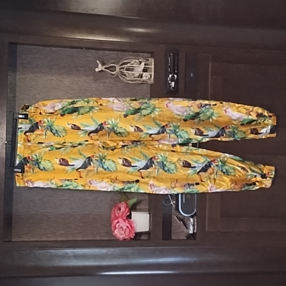 Mad Engine Pajama Pants Silky Soft All Over Birds Print Tropical Size L …